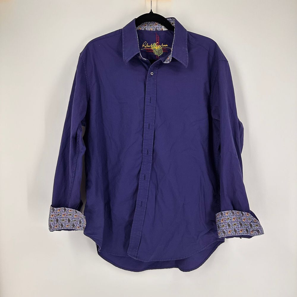 Robert Graham Size Large Blue Flip‎ Cuff Paisley Textured